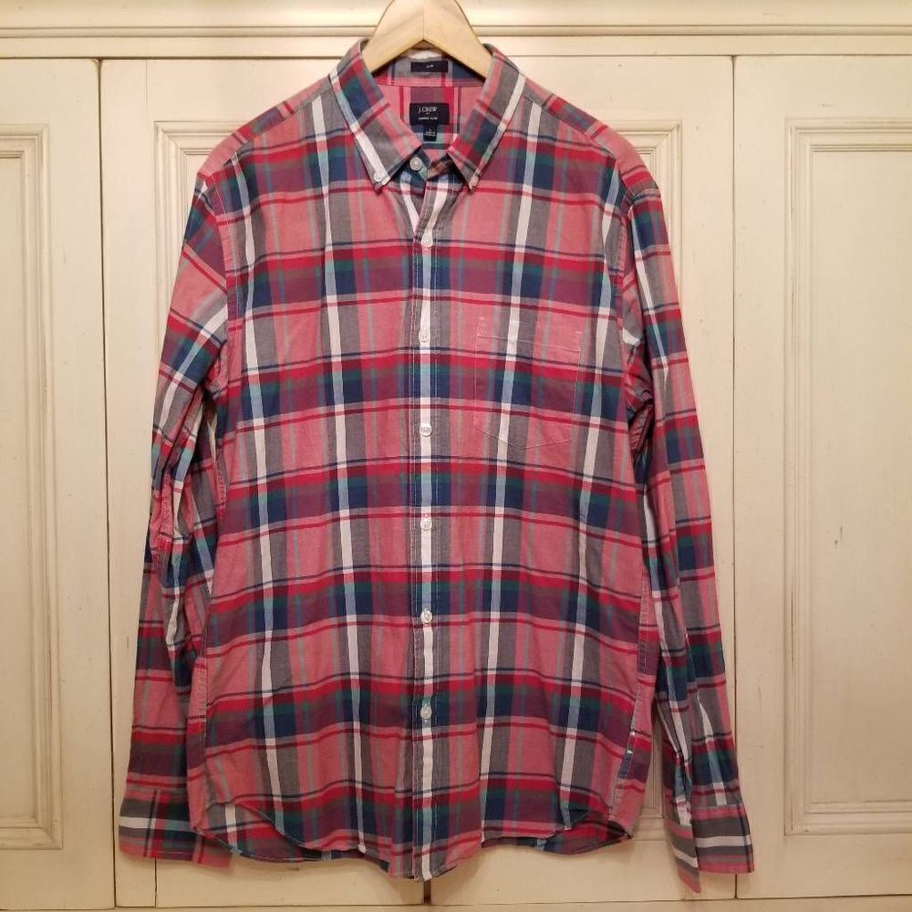 J. Crew Summer Plaid Button Down Slim Large